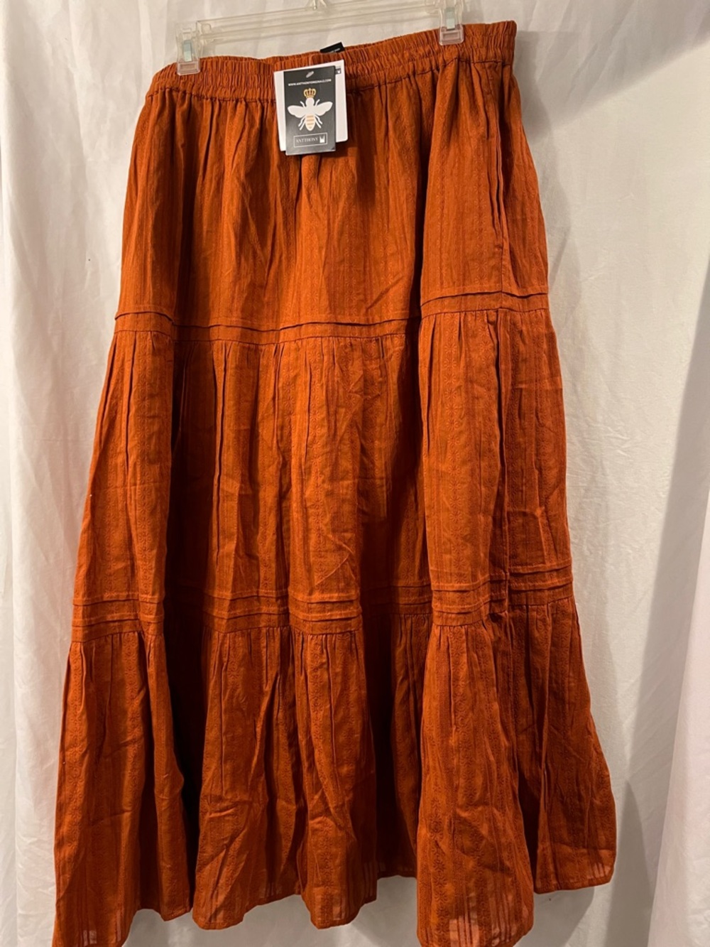 Antthony Burnt Orange Tiered Maxi Skirt with Pockets and Elastic Waistband